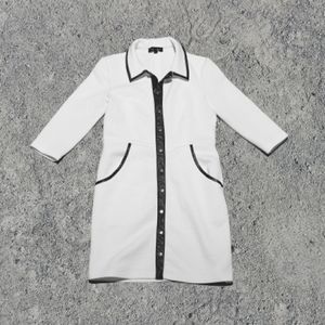 Slate & Willow White Long Jacket with Black Trim